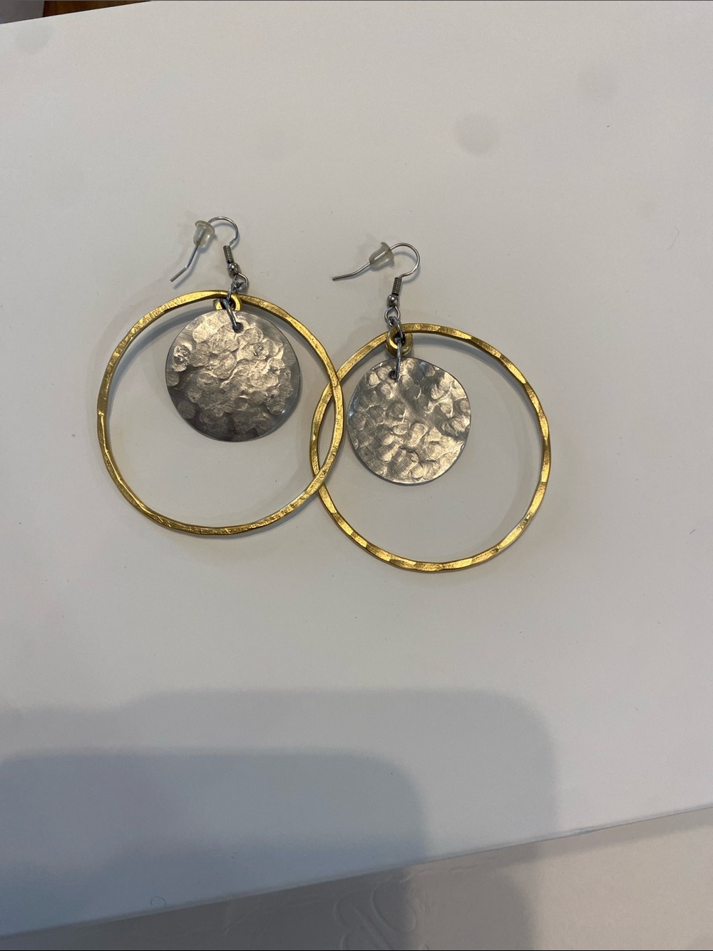 Gold Hoop & Silver Disc Drop Earrings - Women Jewelry